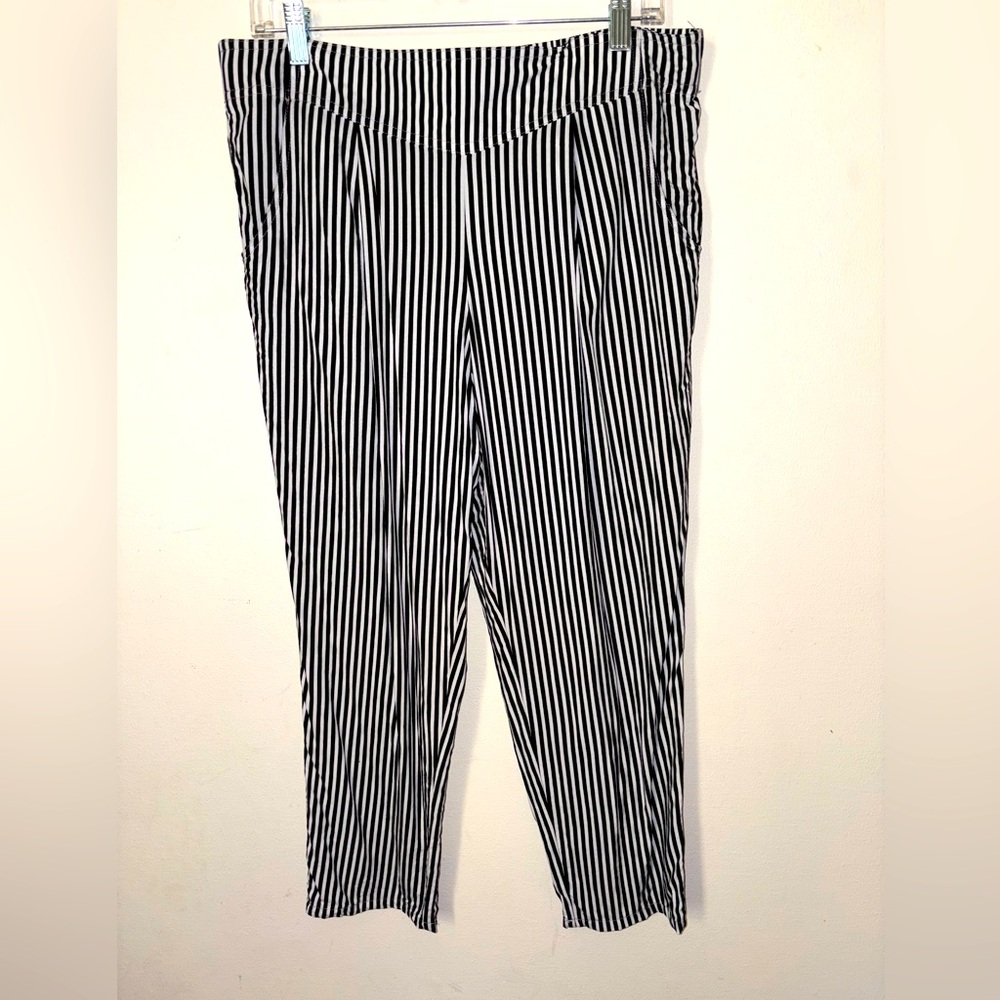 Free People Black and White Striped Straight Leg Pants Size L